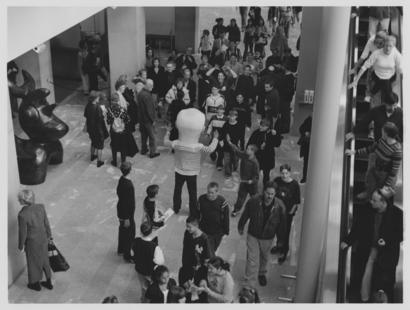 Maurizio Cattelan dressed as Pablo Picasso greeting visitors entering the MoMA, New York, November 6-December 4, 1998