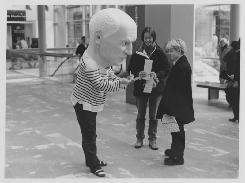 Maurizio Cattelan dressed as Pablo Picasso greeting visitors entering the MoMA, New York, November 6-December 4, 1998