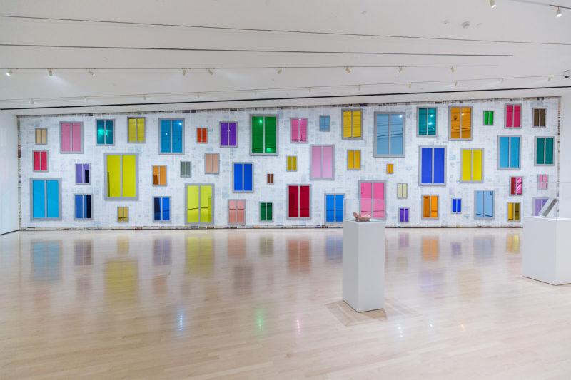 Ugo Rondinone - <em>Clockwork for Oracles II</em>, 2008, 52 mirrors, color plastic gel, wood, paint dimensions variable, installation view, MSU Broad