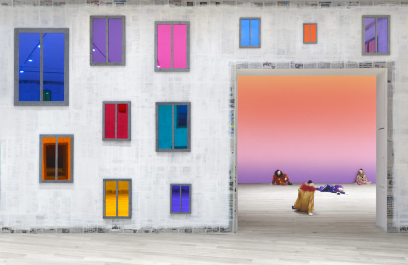 Ugo Rondinone - Clockwork for Oracles II, 2008, 52 mirrors, color plastic gel, wood, paint dimensions variable, installation view, The Bass Museum of Art, Miami