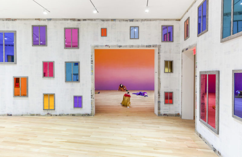 Ugo Rondinone - Clockwork for Oracles II, 2008, 52 mirrors, color plastic gel, wood, paint dimensions variable, installation view, The Bass Museum of Art, Miami