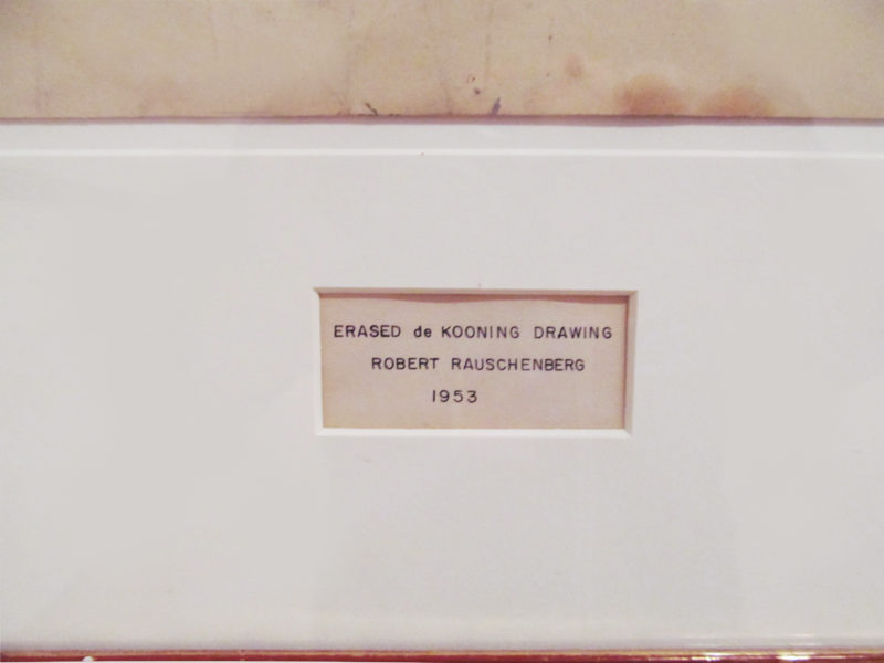 Detail of Robert Rauschenberg’s Erased de Kooning, 1953, showing the inscription made by Jasper Johns