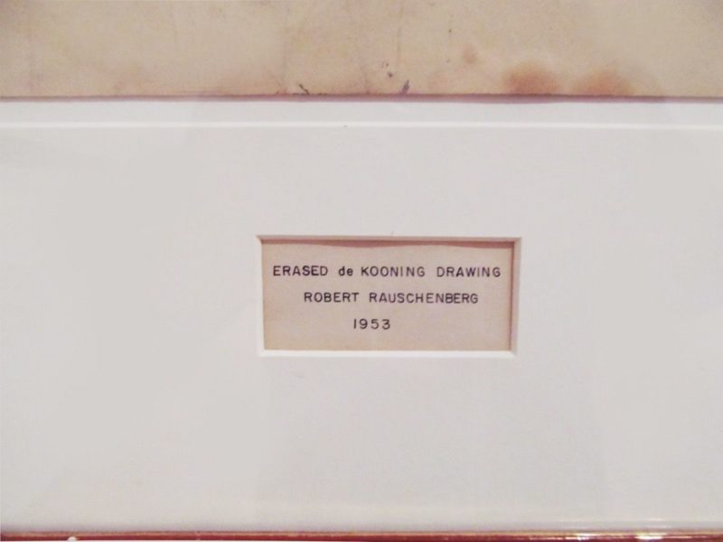 Detail of Robert Rauschenberg’s Erased de Kooning Drawing, 1953, showing the inscription made by Jasper Johns