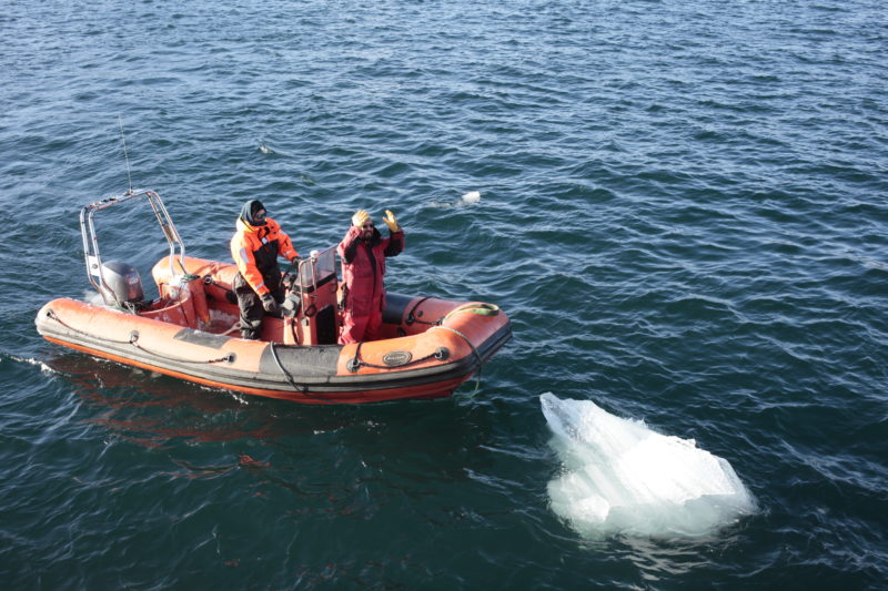 Harvesting ice floating in Nuup Kangerlua, Greenland