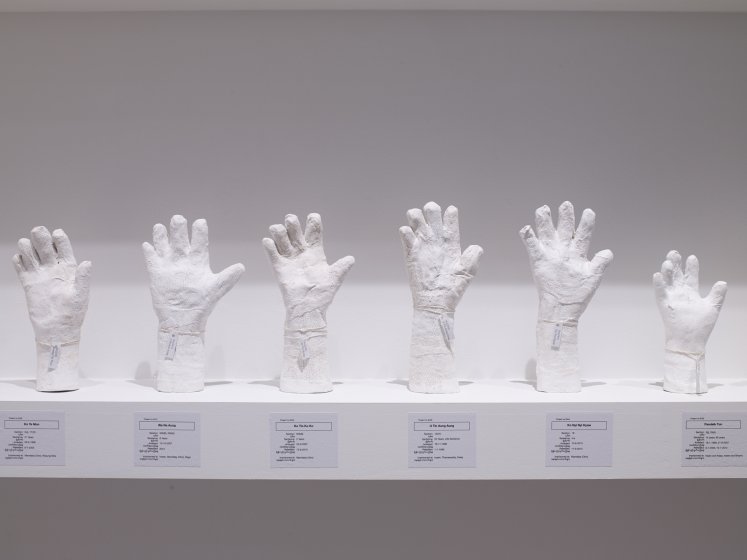 Htein Lin - A Show of Hands, 2013–present, surgical plaster, dimensions variable, installation view, Albright-Knox Art Gallery, February 16–April 28, 2019