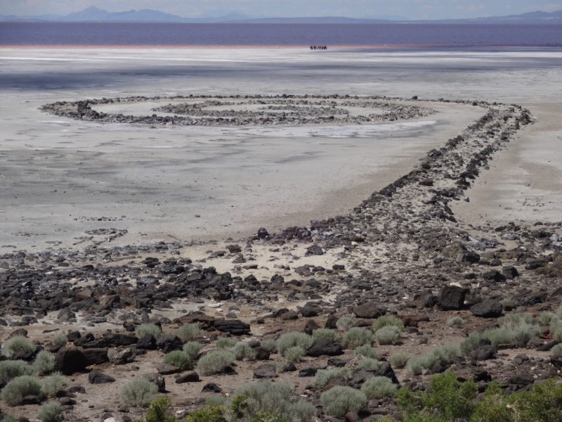 Robert Smithson - Spiral Jetty, 1970, Rozel Point, Great Salt Lake, Utah, 4,6 m x 460 m if unwound (15 x 1,500 if unwound foot) black basalt rock, salt crystals, earth, water