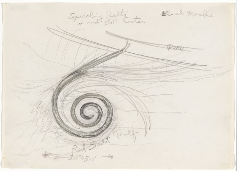 Robert Smithson - Spiral Jetty in Red Salt Water, ca. 1970, pencil on paper, 22.9 x 30.2 cm (9 x 11 7/8 in)