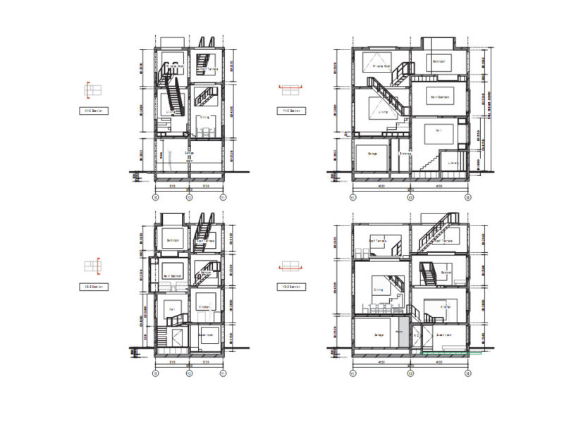 Sections of Sou Fujimoto's - House H, 2008, Tokyo, Japan