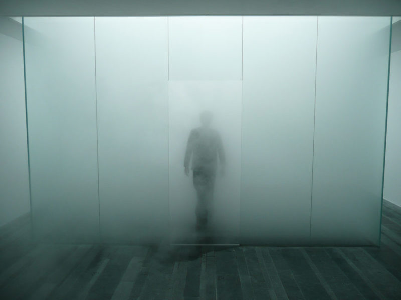 Antony Gormley - Blind Light, 2007, fluorescent light, water, ultrasonic humidifiers, toughened low iron glass, aluminium, 320 x 978.5 x 856.5 cm, installation view, Pinchuk Art Centre, Kiev, Ukraine, 2007