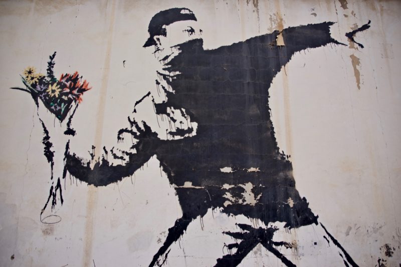 Banksy – Love Is In The Air, Flower Thrower, 2005, Ash Salon Street, Bethlehem, West Bank