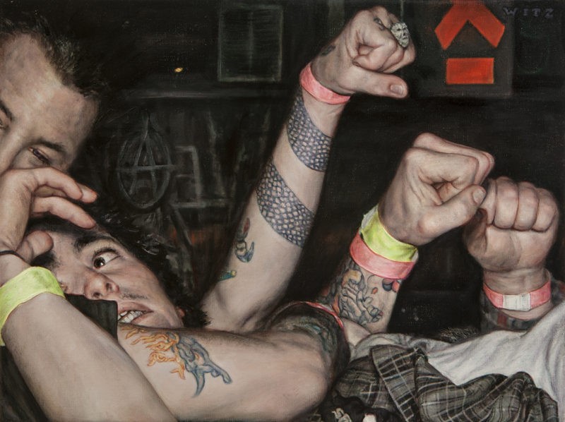 Dan Witz - Mosh Pit Study Anarchy, 2014, oil on canvas, 15 x 20 in (38.1 x 50.8 cm)