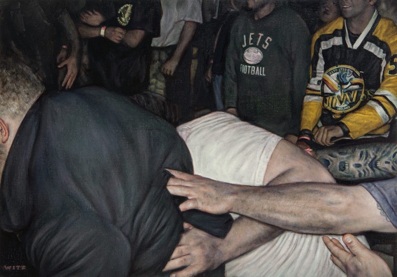 Dan Witz - Mosh Pit Study Jets, 2014, oil on canvas, 14 x 20 in (35.56 x 50.8 cm)