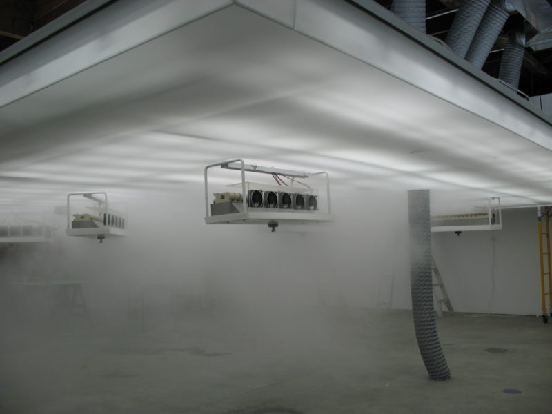 Installation of Antony Gormley - Blind Light II, 2007, fluorescent light, water, ultrasonic humidifiers, toughened low iron glass, aluminium, 320 x 858 x 858 cm, Sean Kelly Gallery, New York, USA, 2007