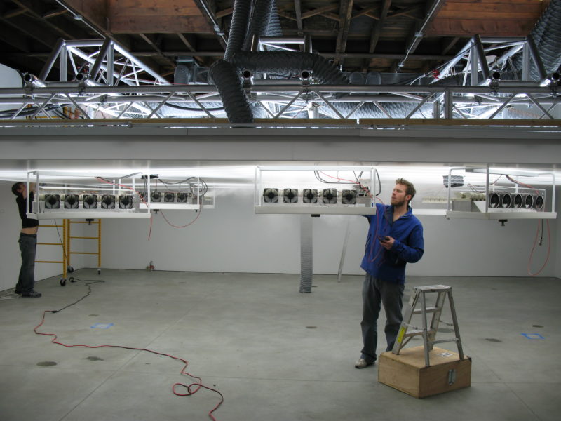 Installation of Antony Gormley - Blind Light II, 2007, fluorescent light, water, ultrasonic humidifiers, toughened low iron glass, aluminium, 320 x 858 x 858 cm, Sean Kelly Gallery, New York, USA, 2007