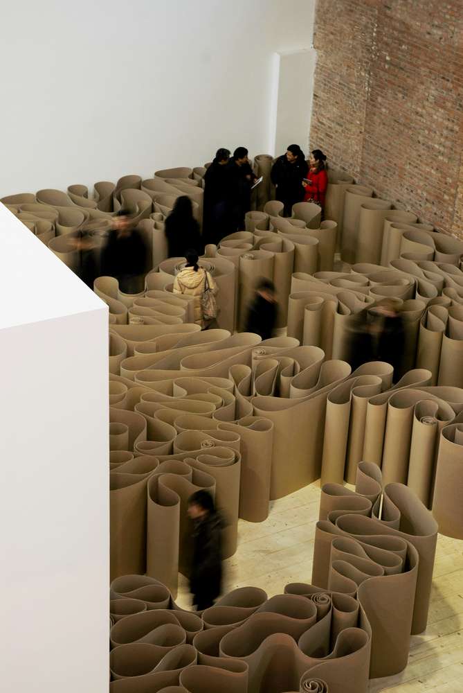 Michelangelo Pistoletto - The Labyrinth, 1969-2007, corrugated cardboard, 2100 meters of cardboard, installation view, Galleria Continua, Beijing, 2008