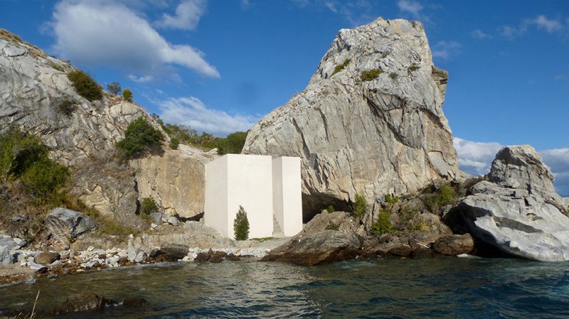 Not Vital - NotOna, 2009, Patagonia, Chile - 39 steps lead through the white block of Big Stairs, made entirely of marble, to the island