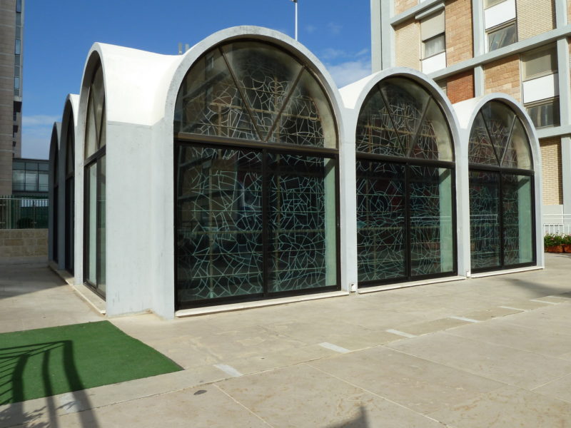 Ein-karem Synagogue of Hadassah University Hospital exterior - Chagall windows seen from outside