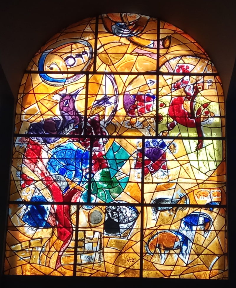 Marc Chagall – Joseph, stained glass window, installation view, Hadassah Hospital, Jerusalem, Israel