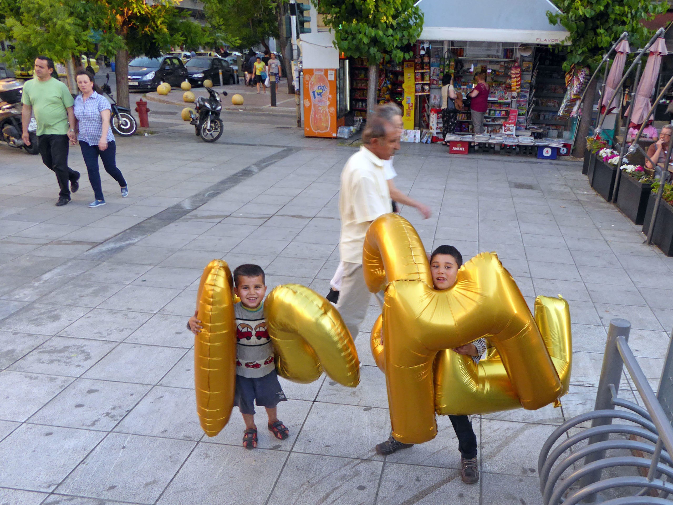 Greece, Athens, Victoria Square - Games #267, Silence Was Golden, gold balloons, workshop