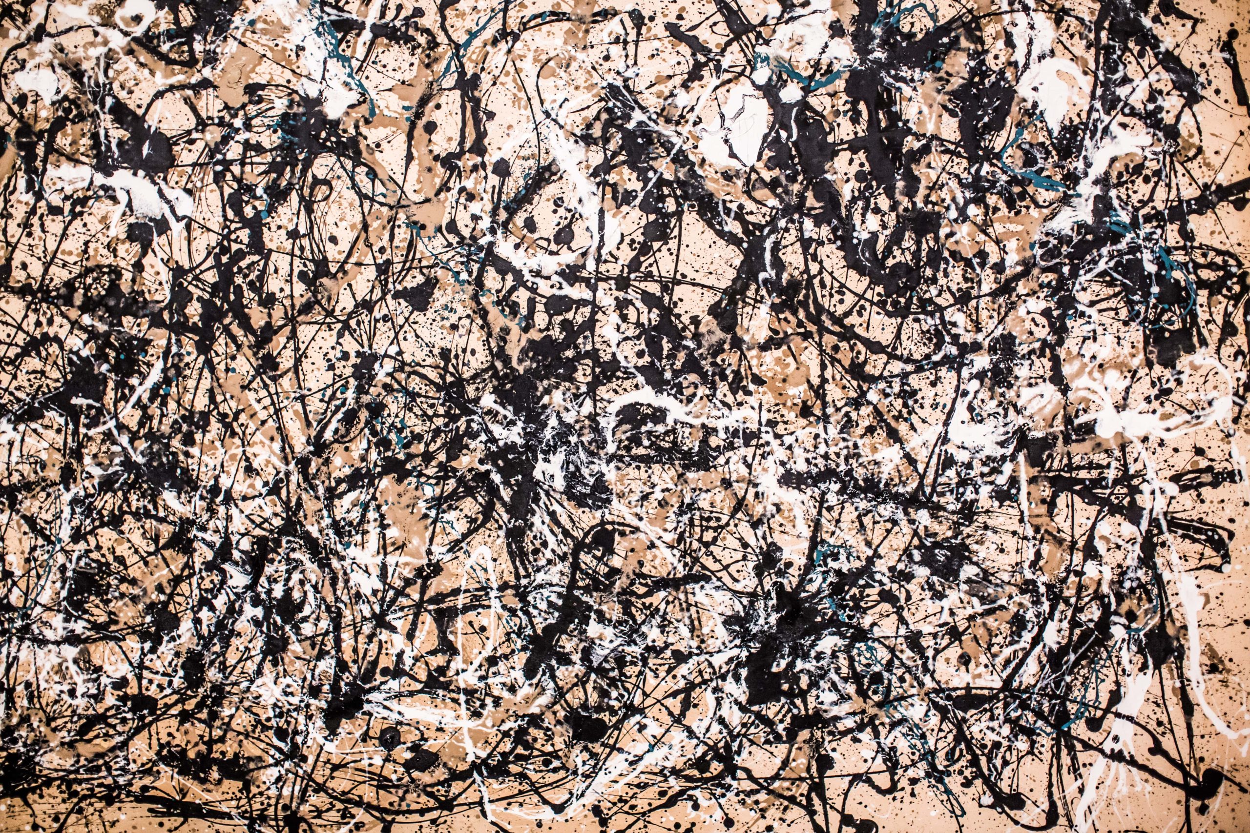 Detail of Jackson Pollock - Autumn Rhythm (Number 30), 1950, enamel on canvas, 266.7 x 525.8 cm (8 ft. 9 in. x 17 ft. 3 in.), installation view, Metropolitan Museum of Art, New York