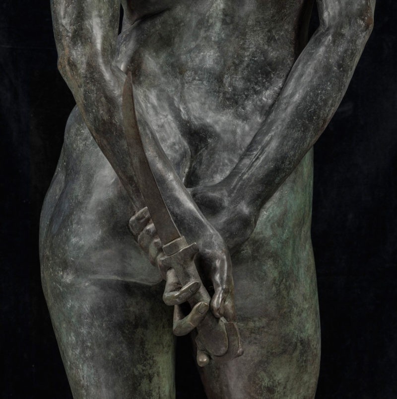 Dr. Gindi - The Fateful Choice (detail), 2021, bronze, 166 x 44 x 47 cm