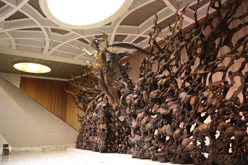Pericle Fazzini - The Resurrection (La Resurrezione), 1977, bronze:copper-alloy, 20.1 x 7 x 3 m (66 x 23 x 10 ft), installation view, Paul VI Audience Hall, Rome