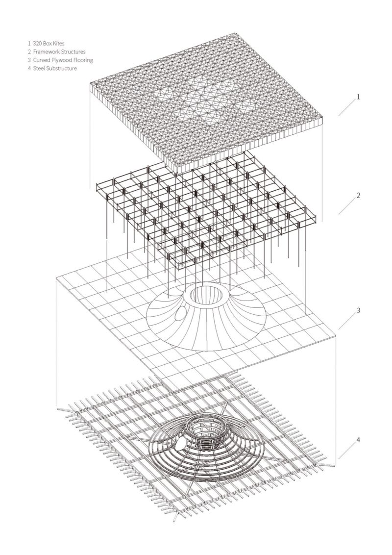 Shen Ting Tseng Architects - Floating Pavilion, Exploded Isometric Drawing