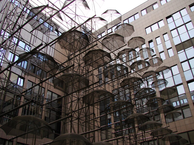 George Zongolopoulos - Umbrellas, 1995, stainless steel, water, European Union Council of Ministers, Brussels, Belgium