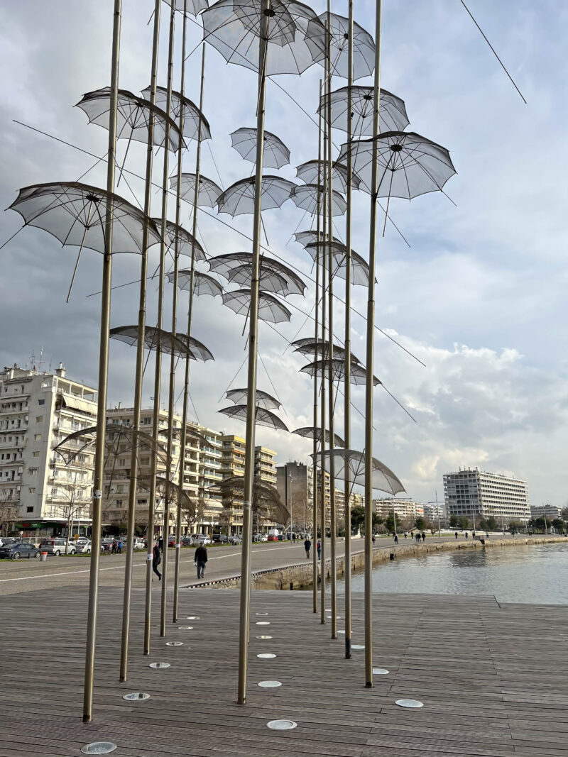 George Zongolopoulos - Umbrellas, 1997, stainless steel, height 13 m, Thessaloniki Seafront, Thessaloniki, Greece