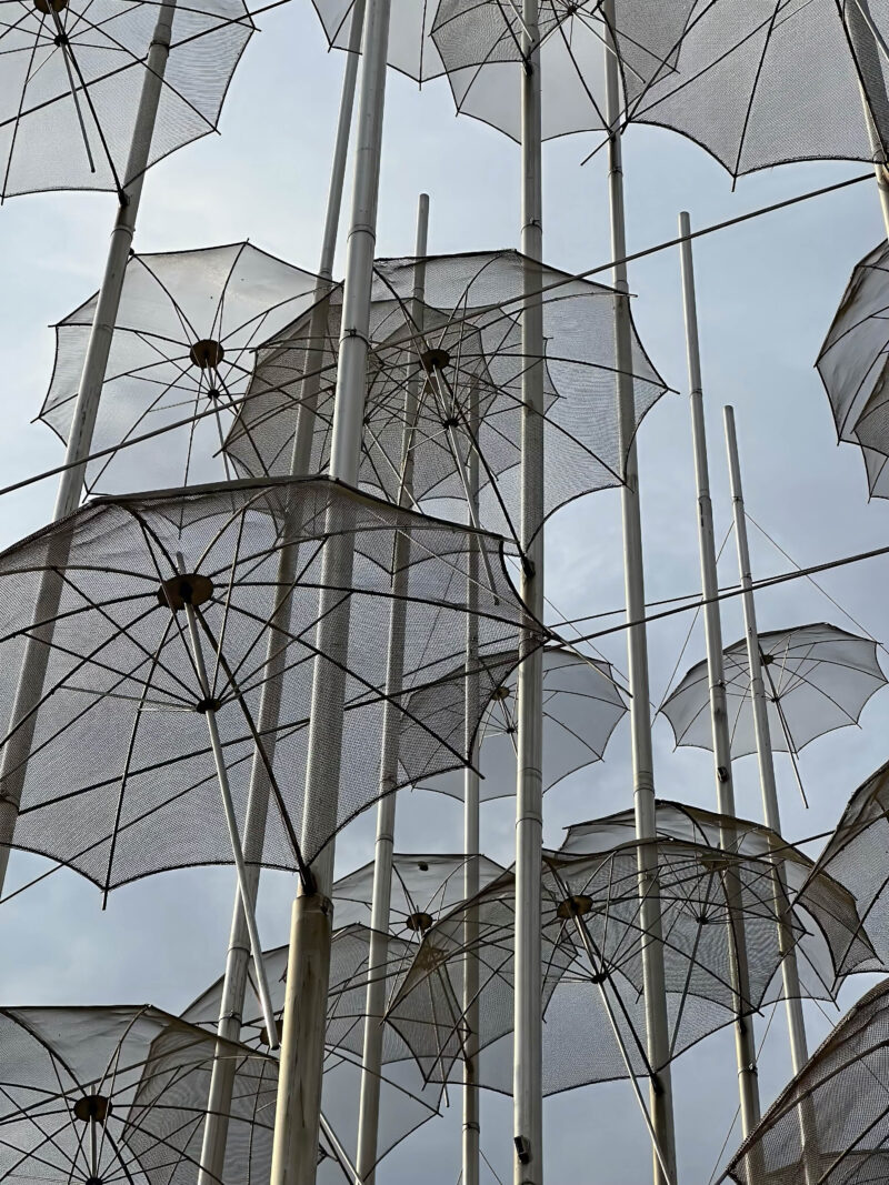 George Zongolopoulos - Umbrellas, 1997, stainless steel, height 13 m, Thessaloniki Seafront, Thessaloniki, Greece