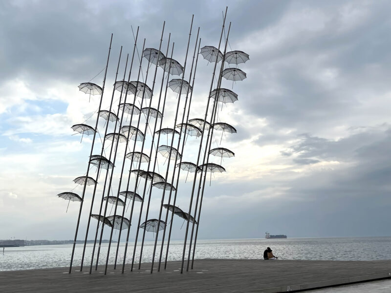 George Zongolopoulos - Umbrellas, 1997, stainless steel, height 13 m, Thessaloniki Seafront, Thessaloniki, Greece