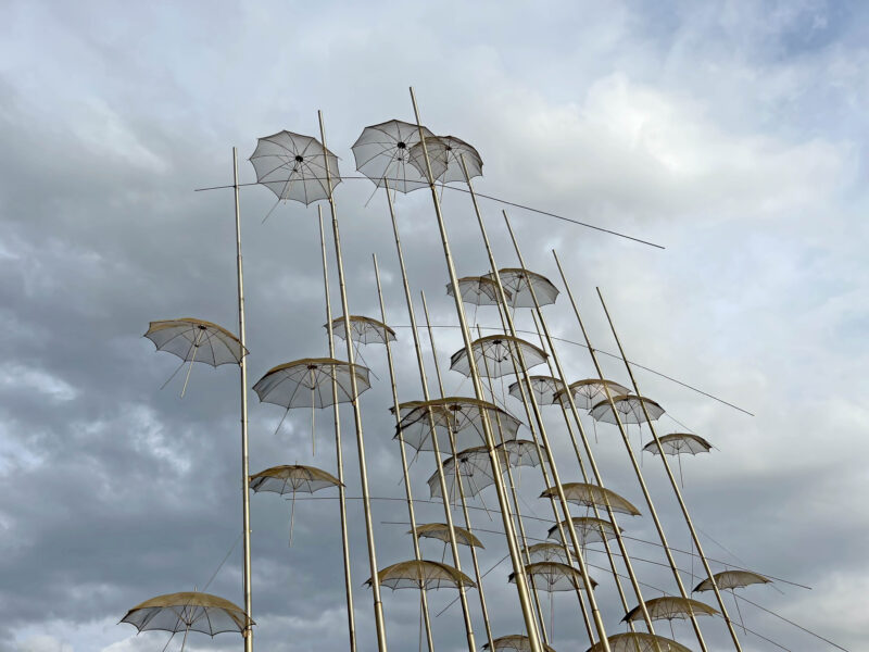 George Zongolopoulos – Umbrellas, 1997, stainless steel, height 13 m, Thessaloniki Seafront, Thessaloniki, Greece