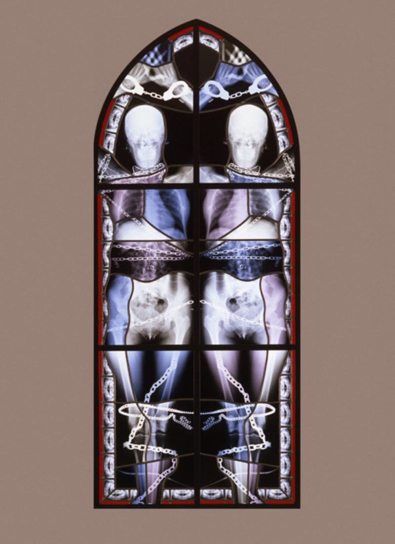 Wim Delvoye - Caliope, 2001-2002, steel, x-ray photographs, lead, glass, 200 x 80 cm
