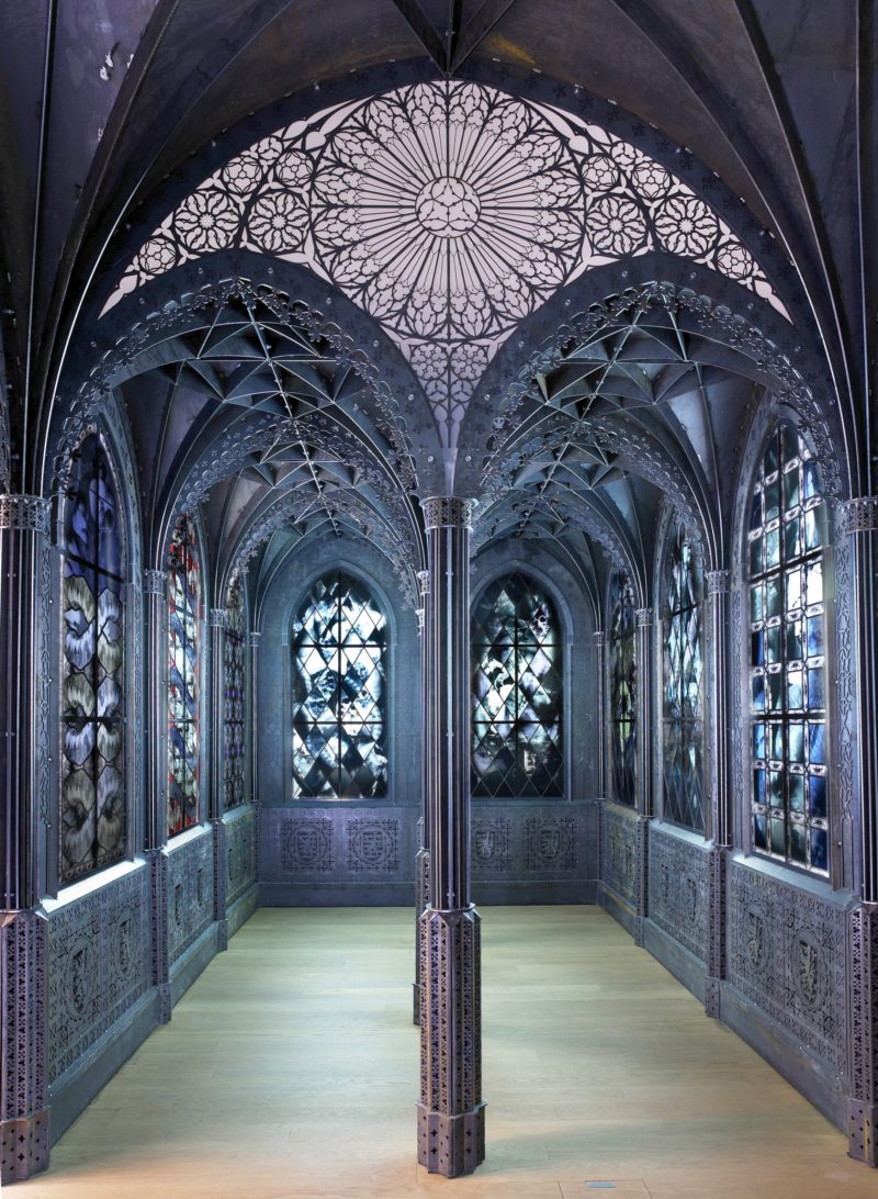 Wim Delvoye - Chapel MUDAM Luxembourg, 2006, laser-cut Corten steel and stained-glass windows, 900 x 400 x 600 cm