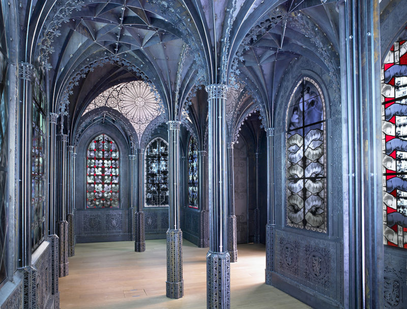 Wim Delvoye - Chapel MUDAM Luxembourg, 2006, laser-cut Corten steel and stained-glass windows, 900 x 400 x 600 cm