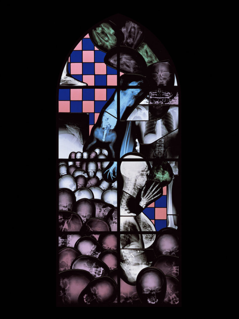 Wim Delvoye - December, 2001, steel, x-ray photographs, lead, glass, 244 x 104 cm