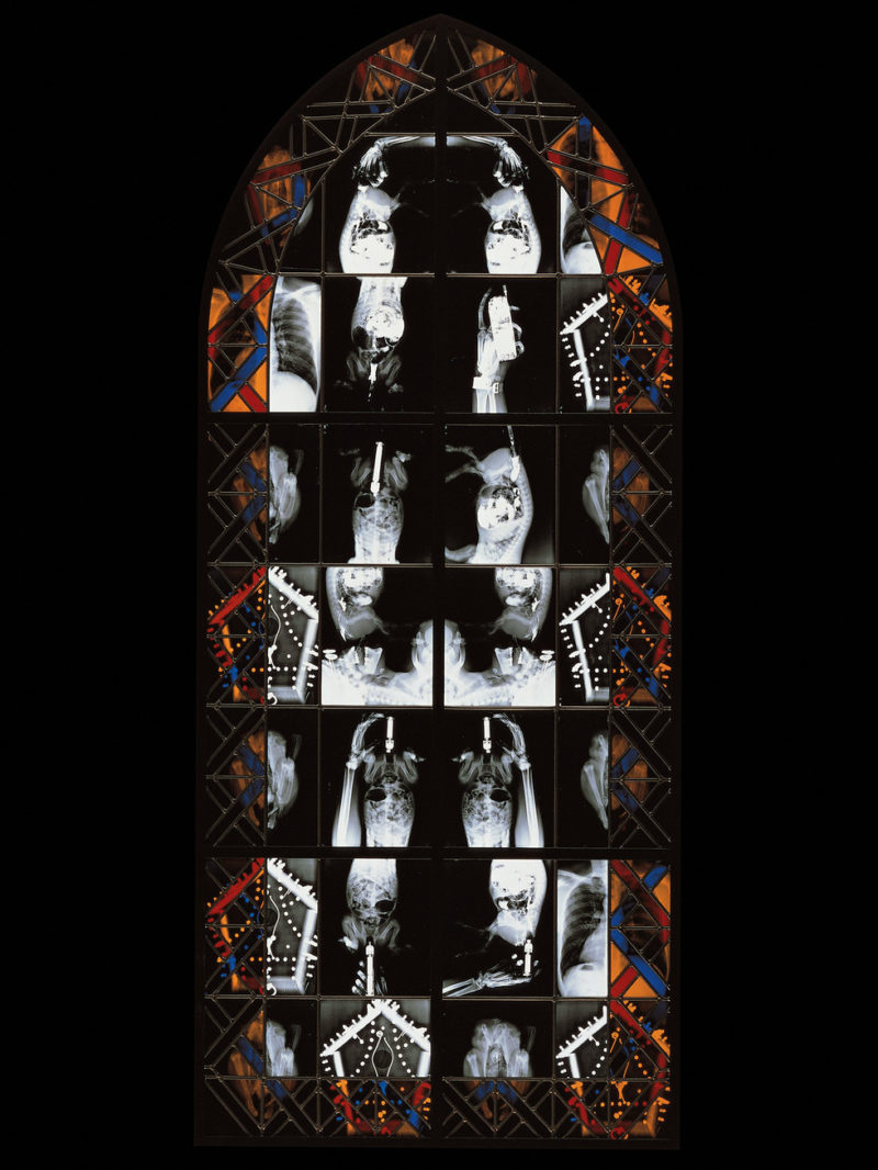Wim Delvoye - October, 2001, steel, x-ray photographs, lead, glass, 244 x 104 cm