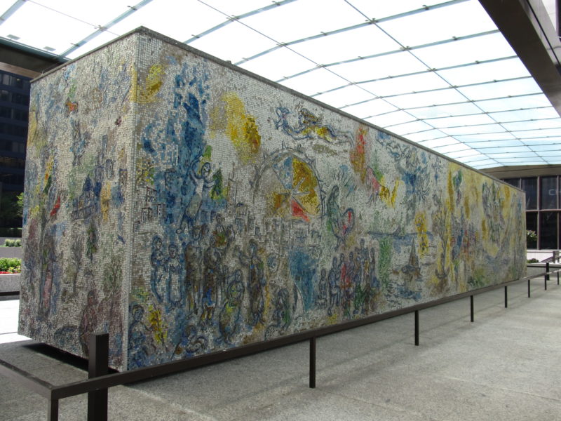 Marc Chagall - Four Seasons, 1972, dedicated Sept. 27, 1974, hand-chipped stone and glass fragments, 128 panels, installation view, Chase Tower Plaza, Chicago