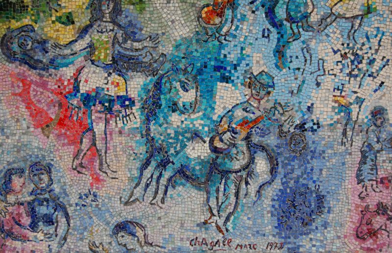 Marc Chagall - Four Seasons (detail), 1972, dedicated Sept. 27, 1974, hand-chipped stone and glass fragments, 128 panels, installation view, Chase Tower Plaza, Chicago