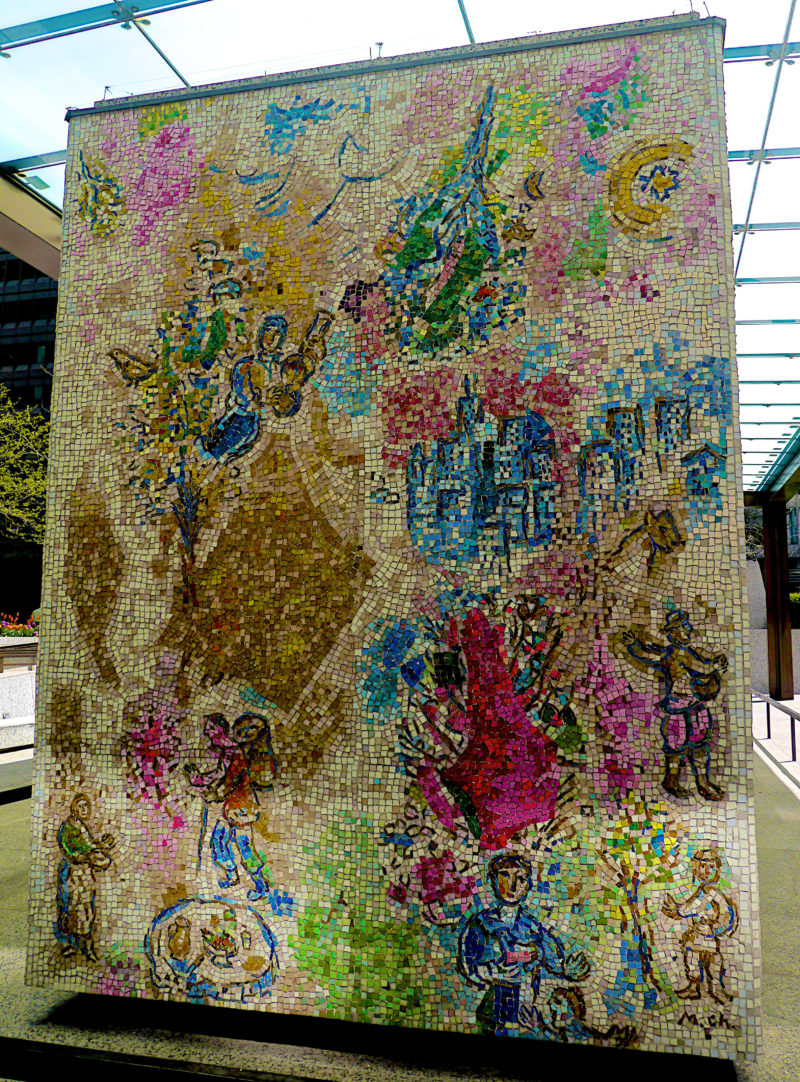 The Northern side of Marc Chagall's Four Seasons, 1972, dedicated Sept. 27, 1974, hand-chipped stone and glass fragments, 128 panels, installation view, Chase Tower Plaza, Chicago