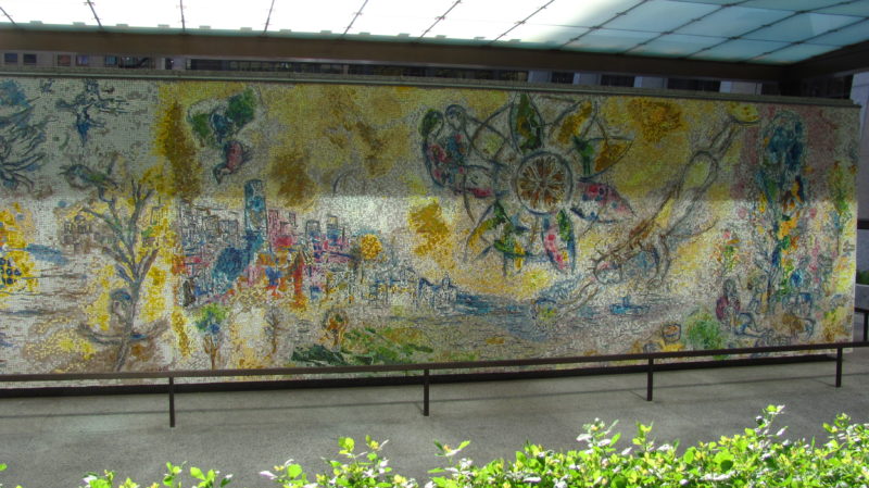 The eastern side of Marc Chagall's Four Seasons, 1972, dedicated Sept. 27, 1974, hand-chipped stone and glass fragments, 128 panels, installation view, Chase Tower Plaza, Chicago