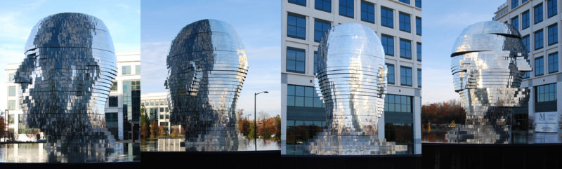 David Černý - Metalmorphosis, 2007, 40 layers of polished stainless steel, motors, electronics, 7 meters tall, 13 tonnes, installation view, Whitehall Corporate Center in Charlotte, North Carolina, USA