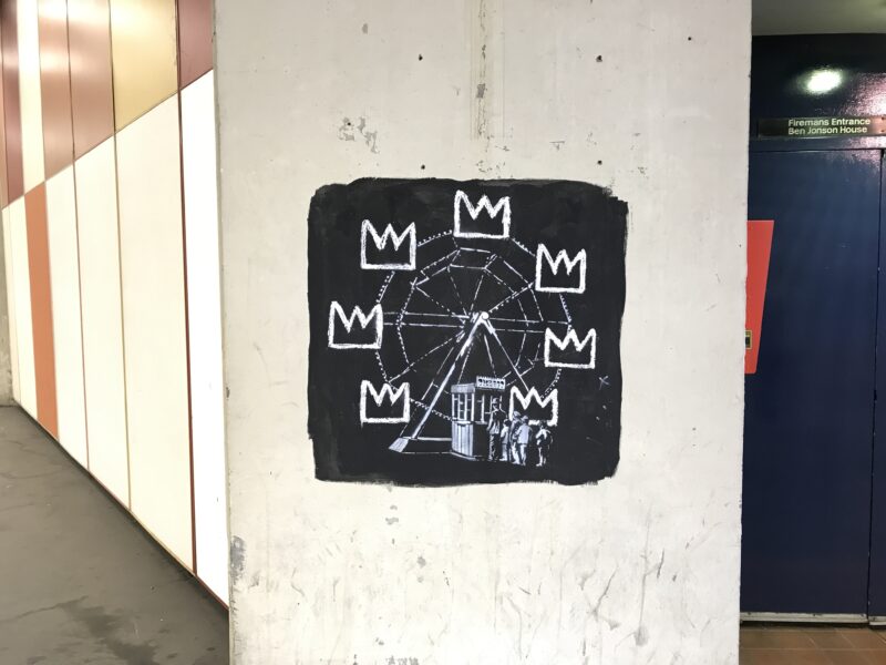 Banksy - Ferris Wheel, 2017, installation view, Barbican Center, London, England