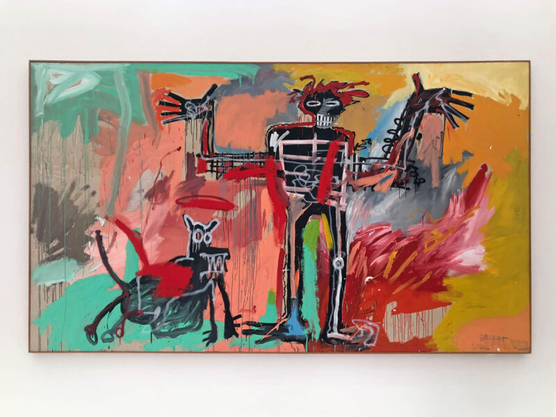 Jean-Michel Basquiat - Boy and Dog in a Johnnypump (detail, 1982, oil on canvas, 240 x 420 cm (96 x 164 in), installation view, Fondation Beyeler, Switzerland, 2023
