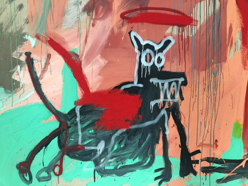 Jean-Michel Basquiat - Boy and Dog in a Johnnypump (detail, 1982, oil on canvas, 240 x 420 cm (96 x 164 in), installation view, Fondation Beyeler, Switzerland, 2023