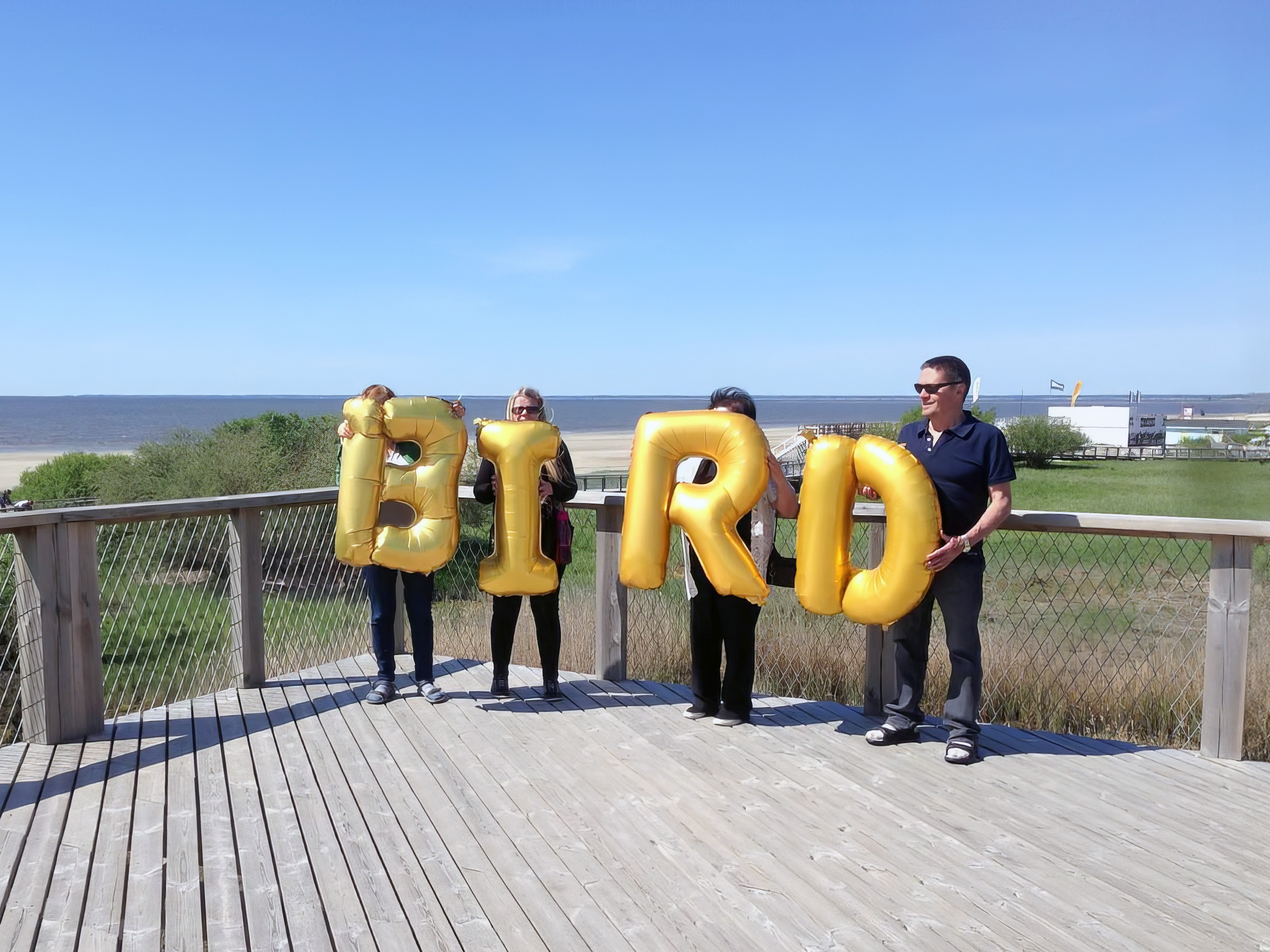 Estonia, Pärnu, Beach Promenade - Bird, Silence Was Golden, golden balloons