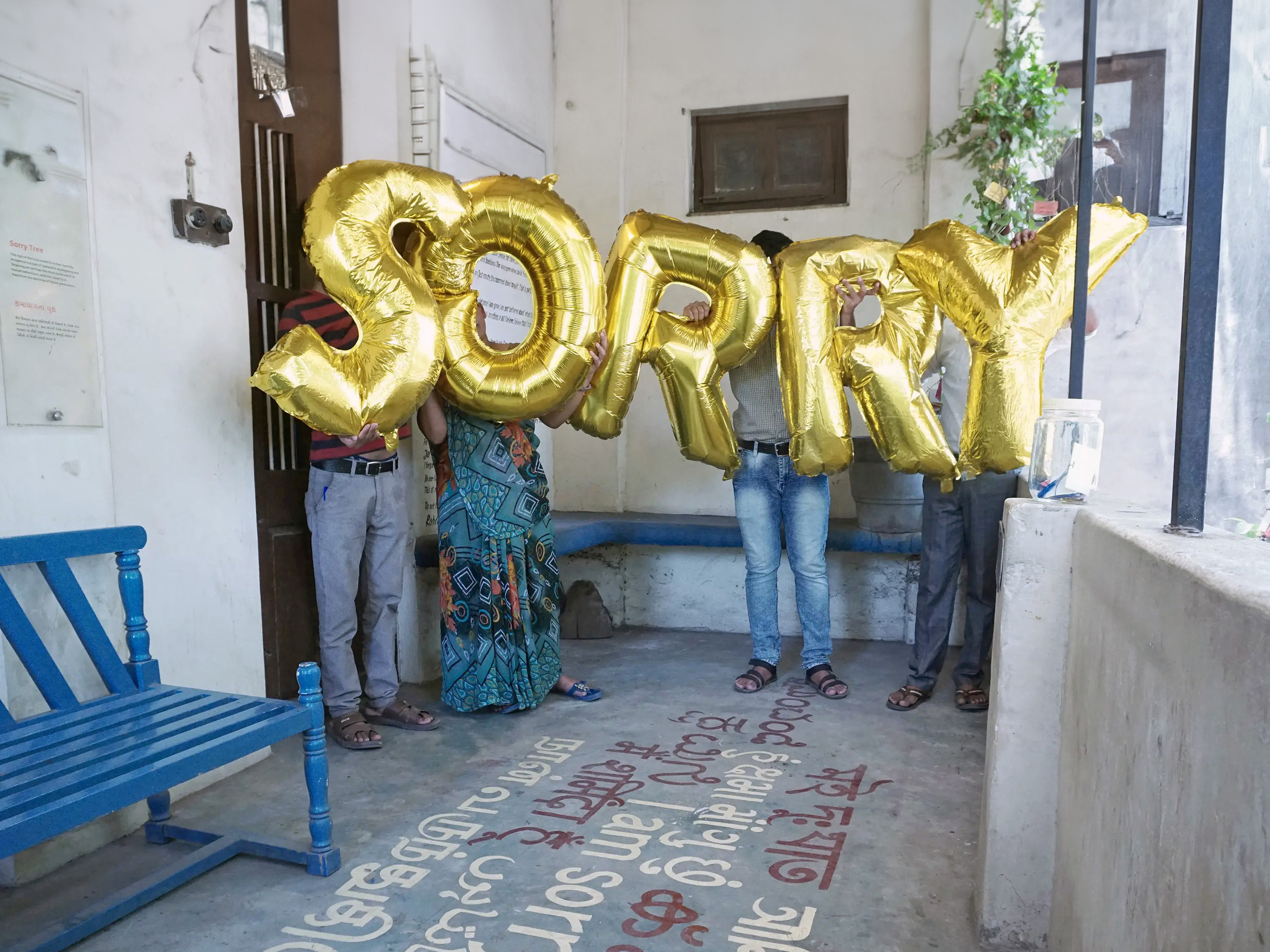 India-Ahmedabad-Sorry-2019-workshop-Museum-of-Conflict, Silence was Golden, gold balloons
