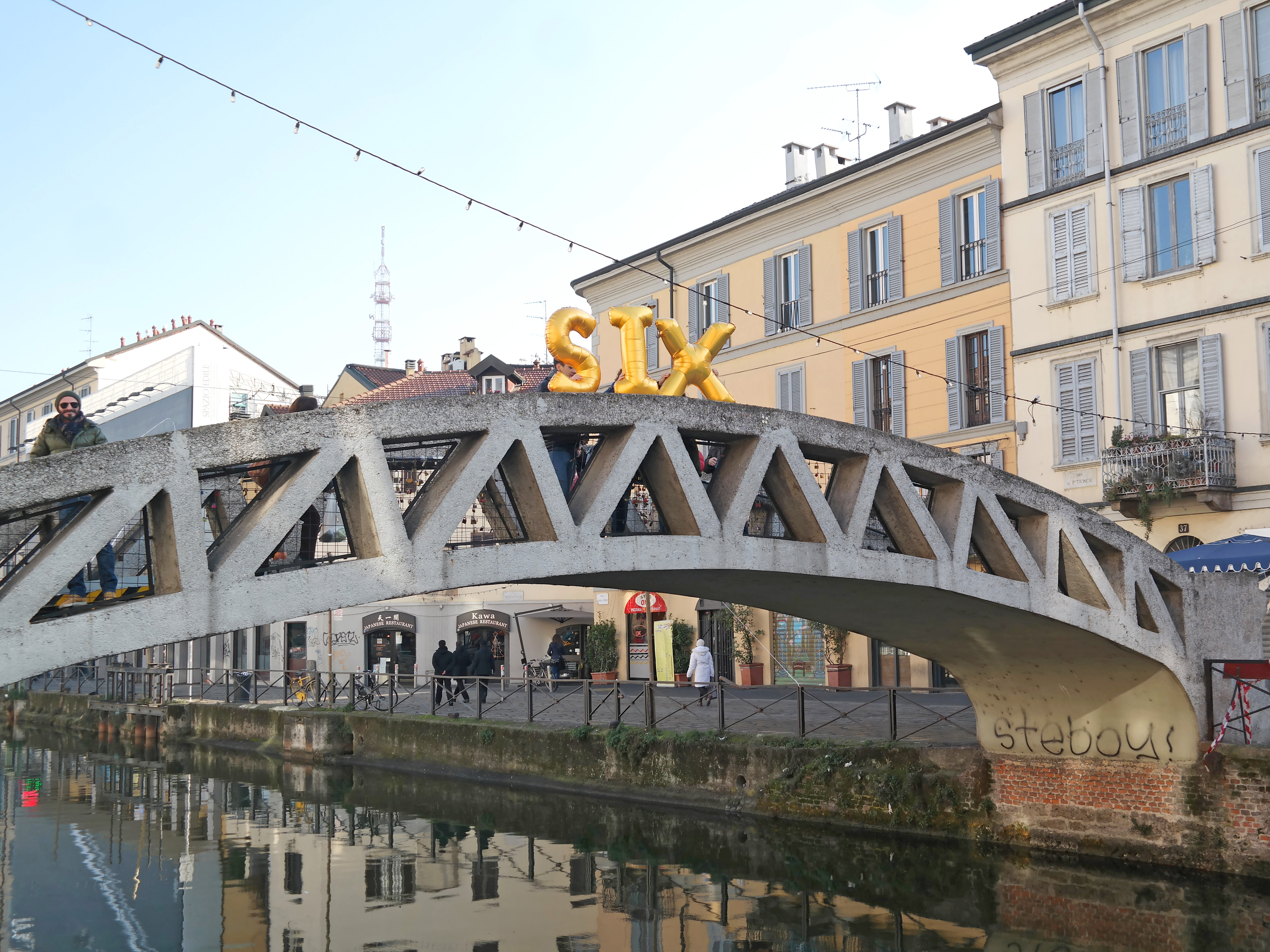 Italy, Milan, Ponte Alda Merini, Naviglio Grande - Six, Silence was Golden, gold balloons