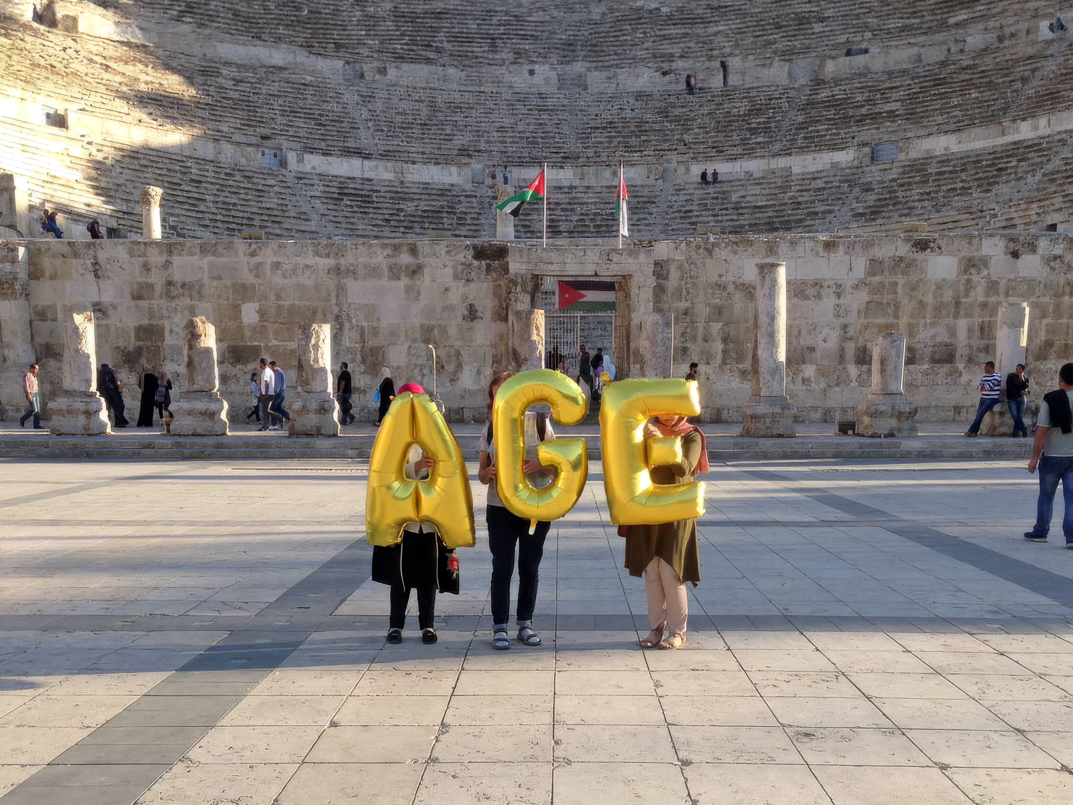 Jordan, Amman, Roman Theatre - Age, Silence was Golden, gold balloons