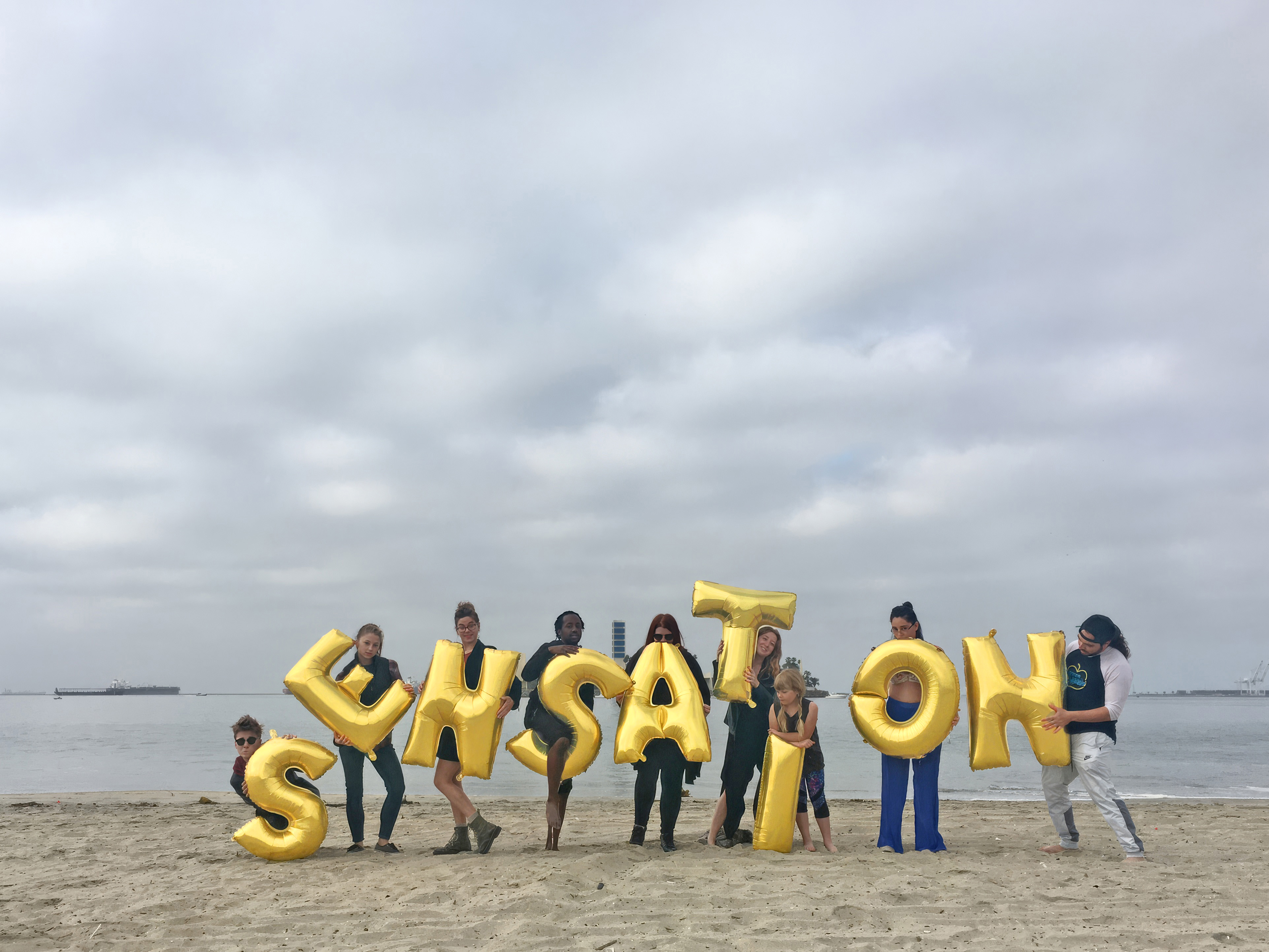 US, Long Beach, Long Beach City Beach - Sensation, Silence Was Golden, gold balloons